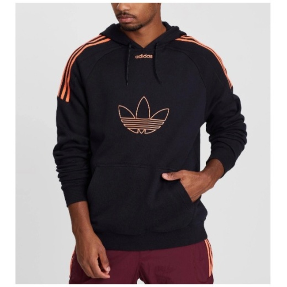 Adidas Originals Men's Black Orange Trefoil 3-Stripes Hoodie Size XL